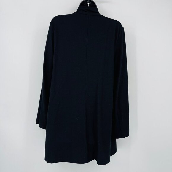 Eileen Fisher Women's Black Open Front Cardigan Sweater‎ Size L Pockets Stretch - Picture 2 of 9